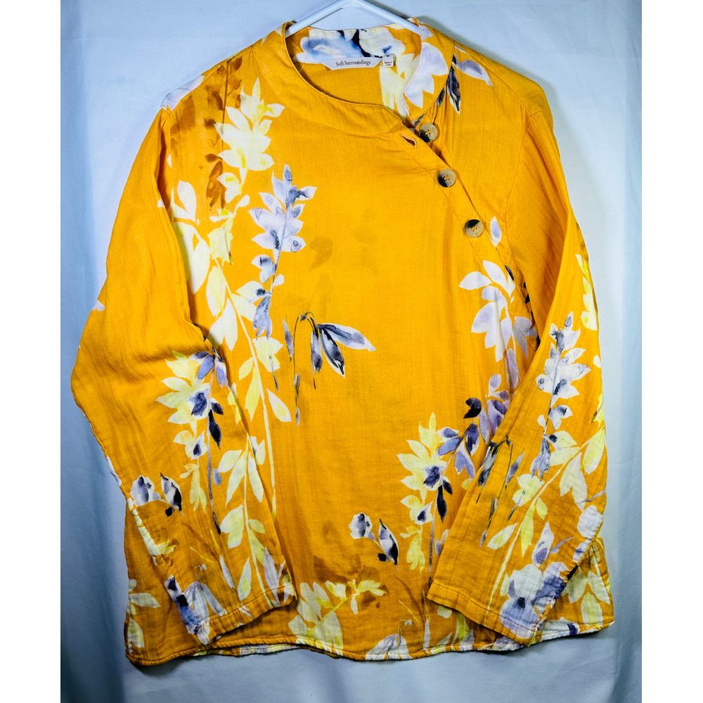 Soft Surroundings Yellow Tropical Island‎ Vacation Lightweight Top Womens Medium